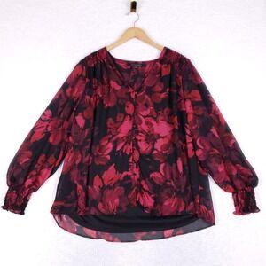 Cynthia Steffe Floral‎ Button Front Blouse 1X Red